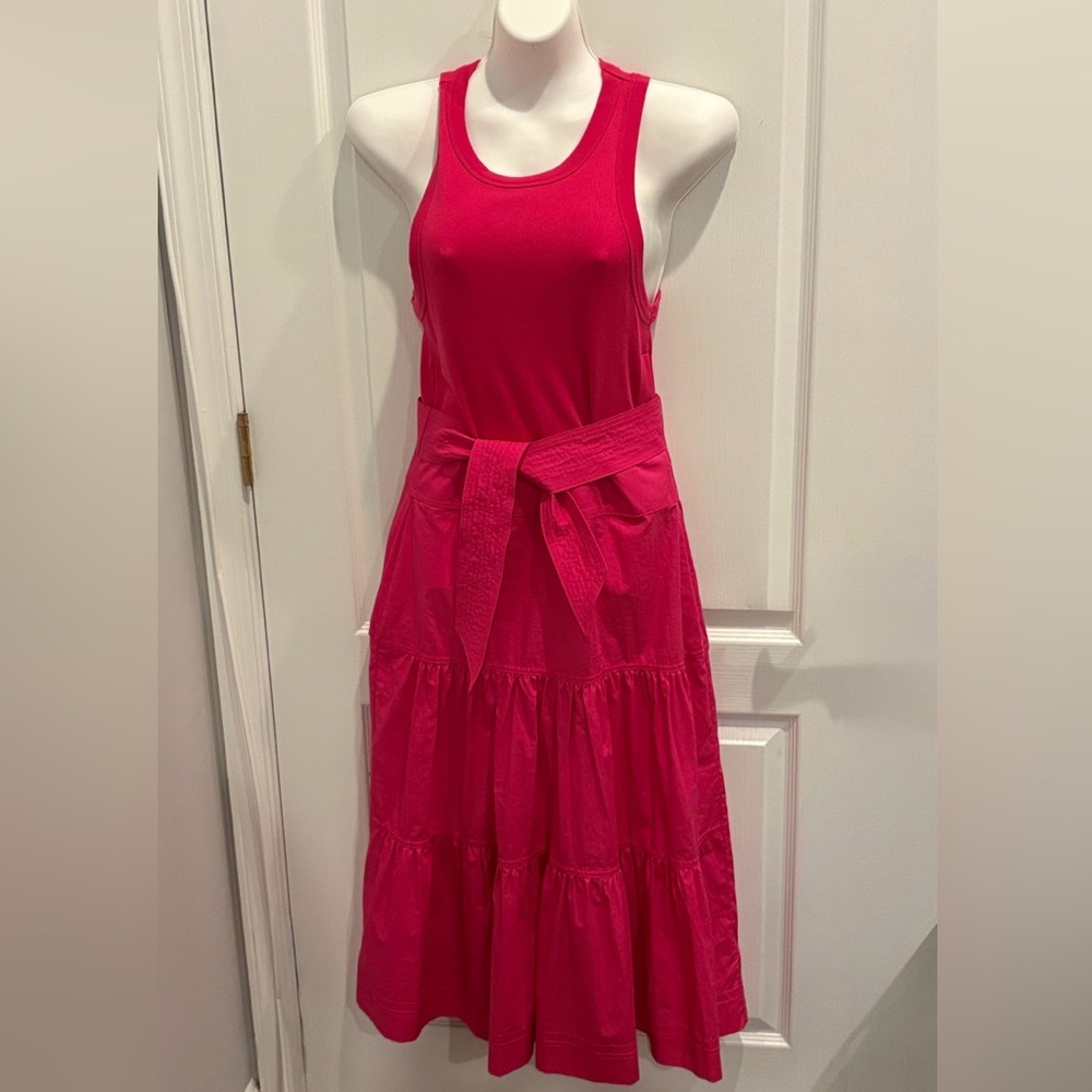 Veronica Beard Ennis Belted A-Line Mixed Media Midi Dress Size S
